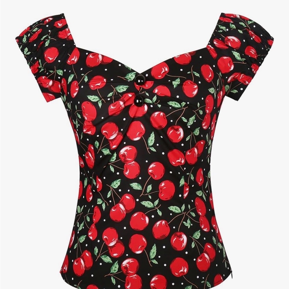 Cherry Print Off-Shoulder Women's Top - Black & Red